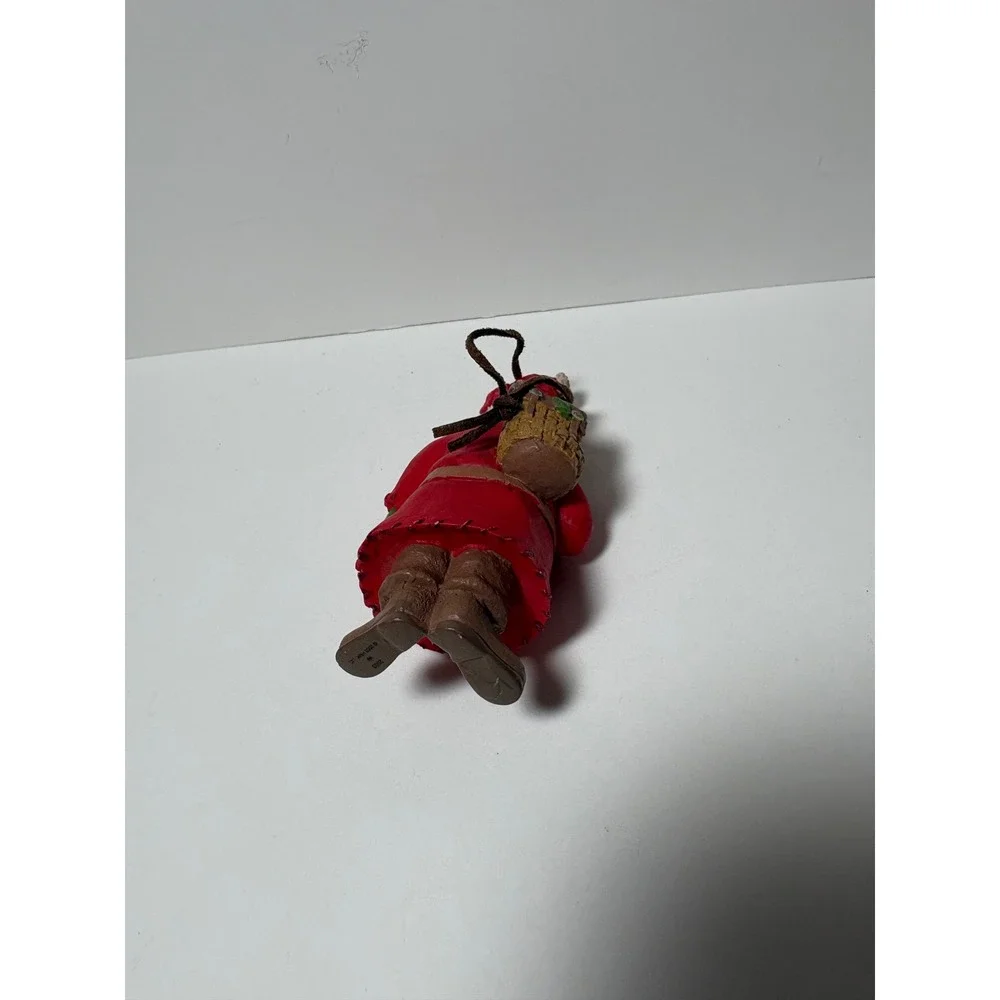 Hallmark 2003 Santa Claus Ornament Red Coat Backpack Basket Rustic Christmas